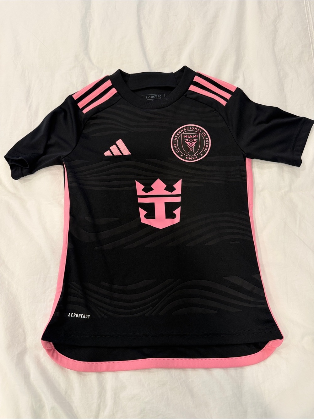 MESSI adidas Black and Pink Kids Soccer Jersey with Miami Crest